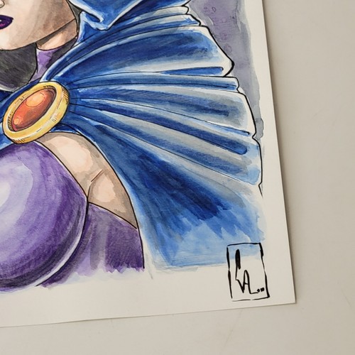 Original ART COLOR SKETCH Cal Damasceno 8X11 Beautiful RAVEN DC TEEN TITANS - Picture 6 of 8