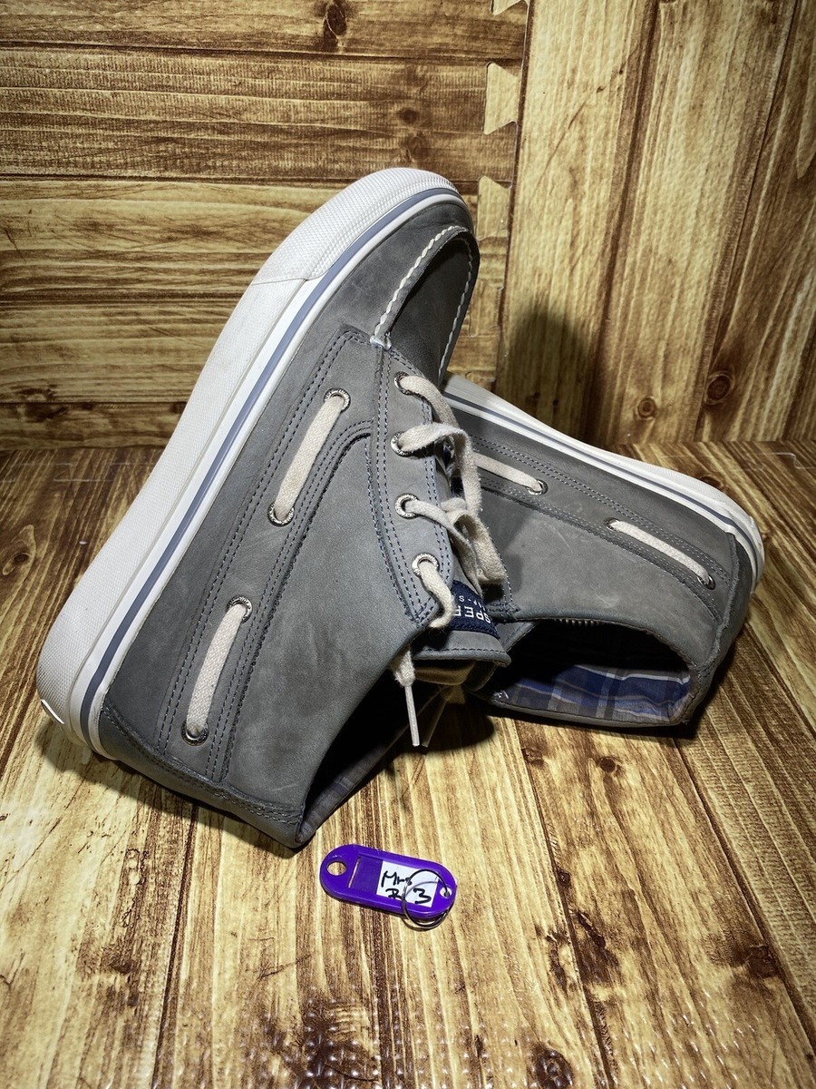 SPERRY TOP-SIDER Mens High Top Sneaker boot Gray Leather Boat Shoe Foldable 