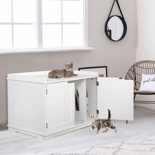 Double Door Home Storage Cabinet MDF Frame Round Corners Pet Cat House, White