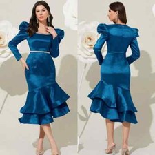 Evening Satin Sequined Ruched Beach Mermaid Square Neck Midi Dresses