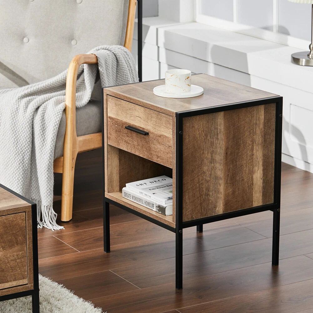 Bedside Table Industrial Nightstand Sofa End Table Retro Rustic Chic Table Metal