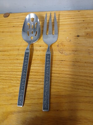 Stylecraft  Stainless Japan Black Accent Scrolls Flatware Serving Spoon/ Fork