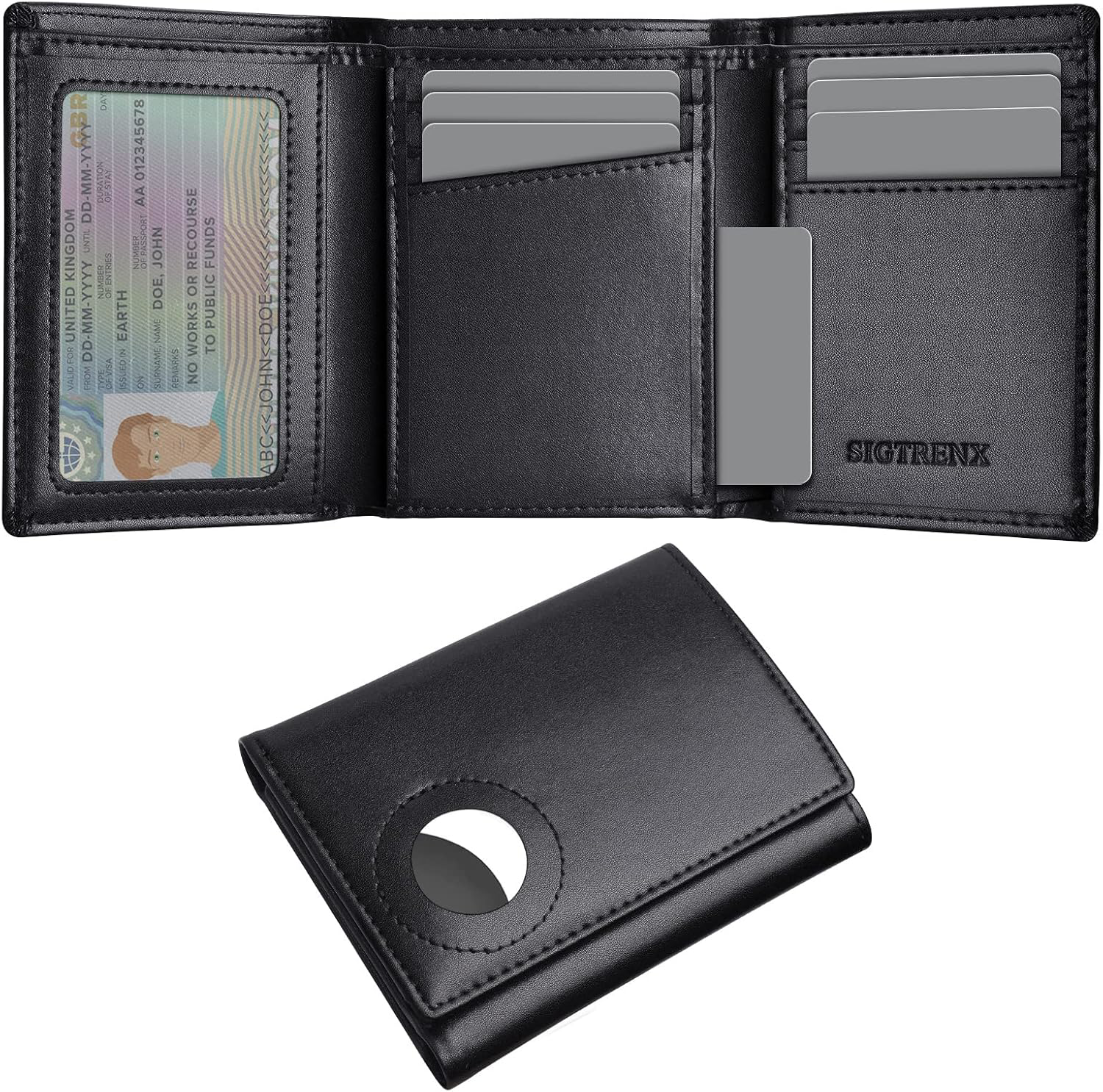 RFID-Blocking Trifold Leather Wallet with Apple AirTag Compatibility