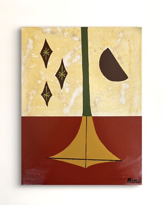  Original Abstract Mid Century Modern Style Artwork Geometric Painting Canvas