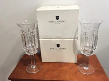 Royal Chrystal  Hurricane Candleholders set of 2 with boxes 12 1/2 " high
