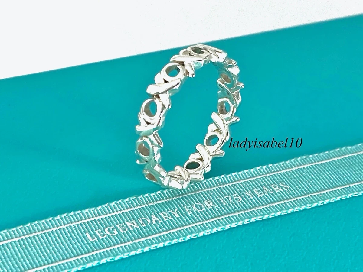 Tiffany Co Xo Xoxo Sz 5 Hug Kiss Love Band Ring Narrow Picasso Silver w Box