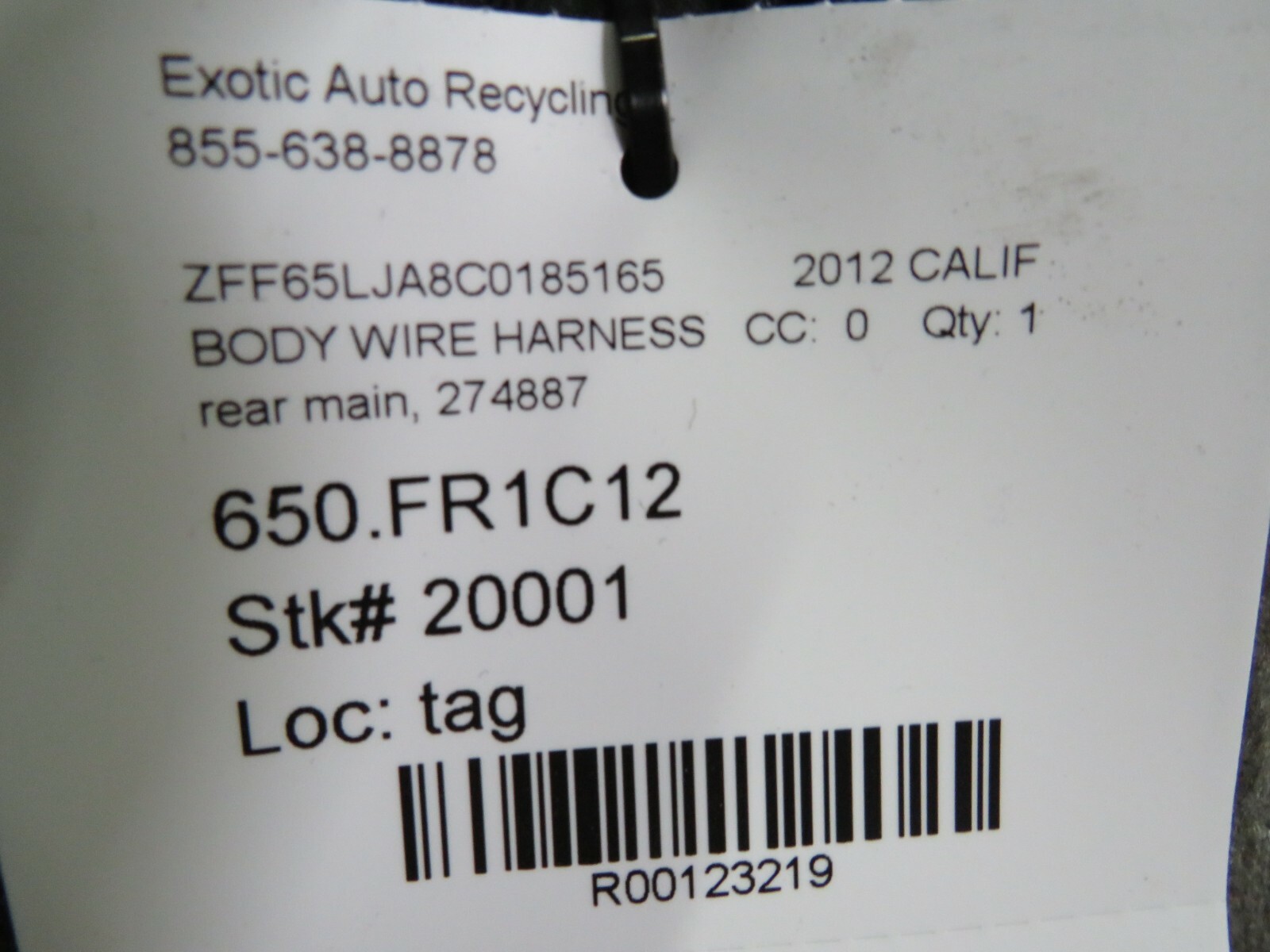 Ferrari California, Rear Main Wiring Harness, Used, P/N 274887