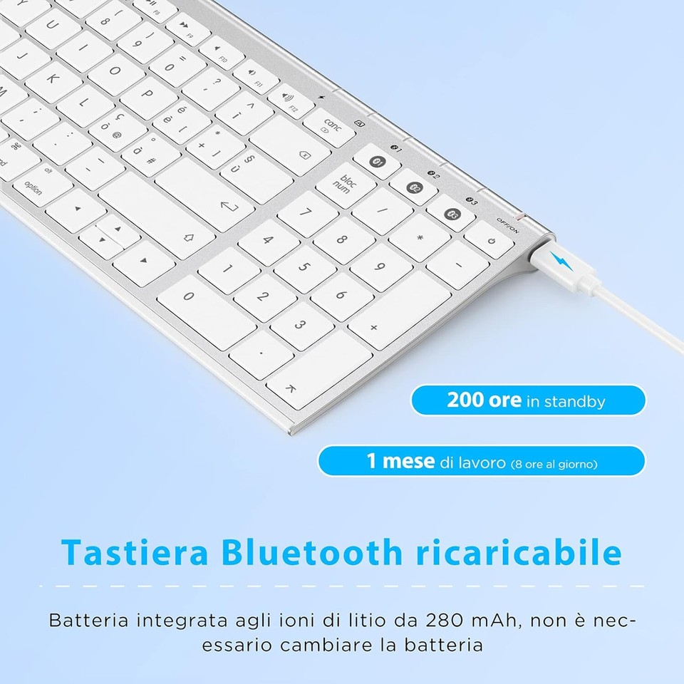 Tastiera Bluetooth Wireless Sottile QWERTY USA Per IPad, IPhone, Android, Mac - Bianca