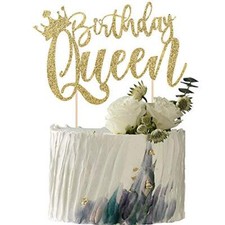 Handmade Glitter Queen Birthday Cake Topper Happy Birthday Cake Bunting Decor