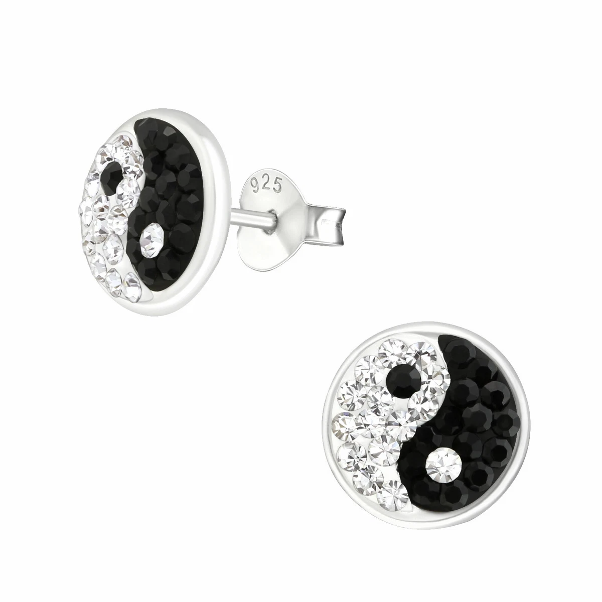 Ladies Girls Boys 925 Sterling Silver CRYSTAL YIN YANG Stud Earrings Boxed UK
