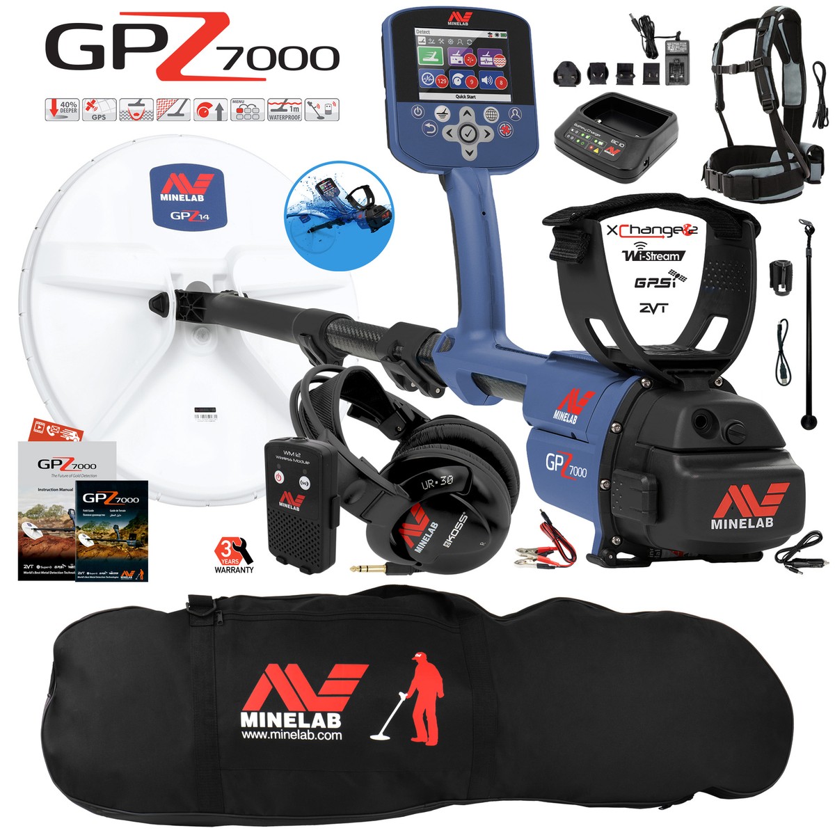 Minelab GPZ 7000 All Terrain Gold Metal Detector with Black Padded