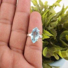 Sky Blue Topaz Gemstone 925 Sterling Silver Marquise Shape Ring Party Wear Ring