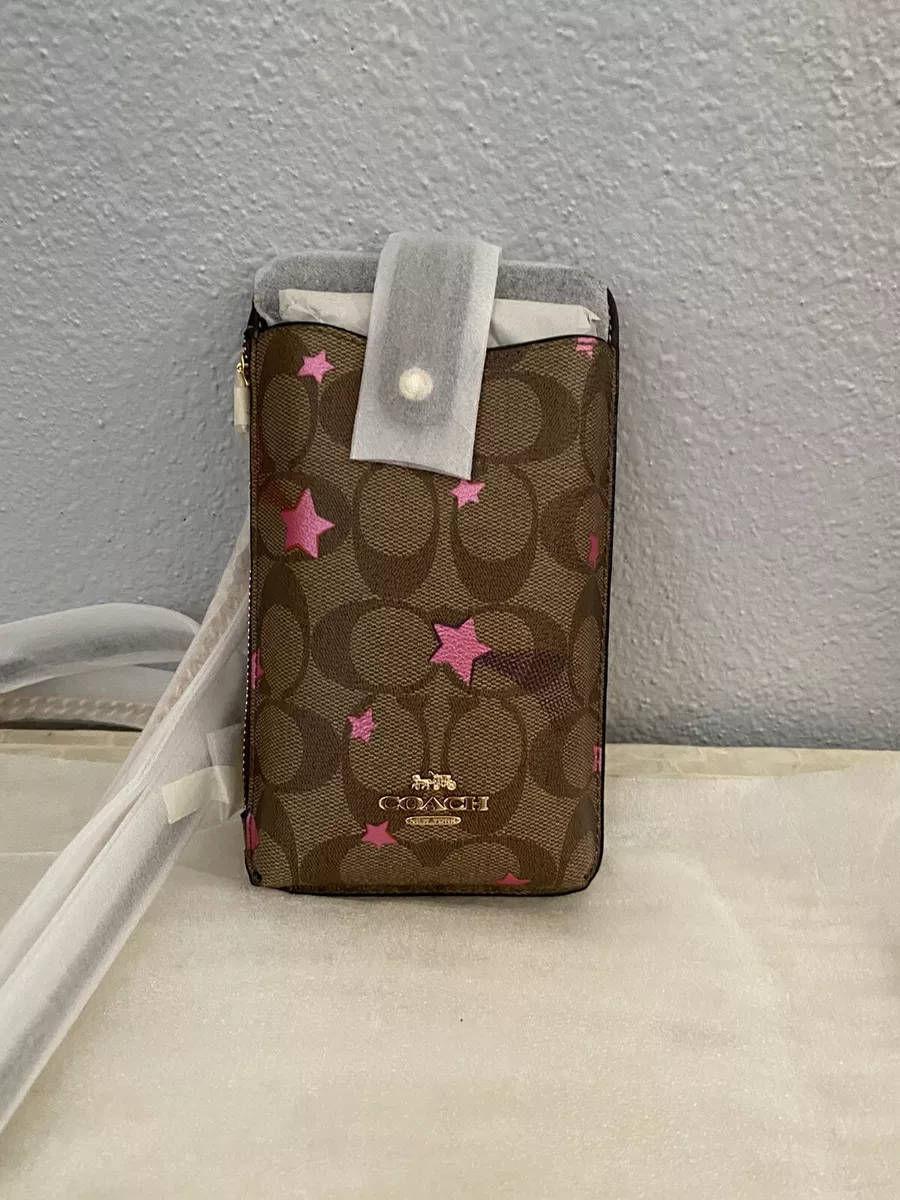 Coach North South Phone Crossbody In Signature Canvas With Disco Star Print