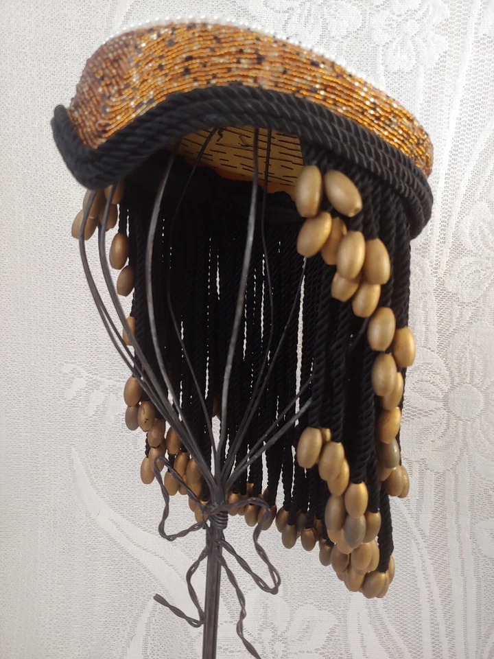 VTG PROFESSIONAL⭐THEATRICAL COSTUME HAT HEADPIECE UNIQUE BEADING HEAVY BLK GOLD - Image 4 of 4