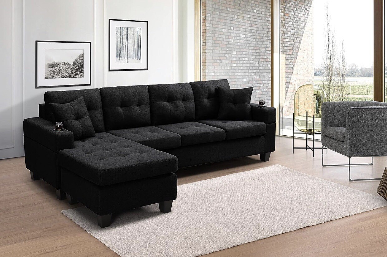 Stunning Black Sectional Couch eBay