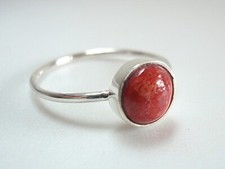 Genuine Red Coral 925 Sterling Silver Ring