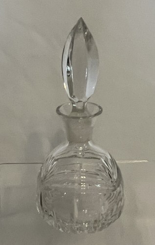 Vintage Cut Crystal Perfume Bottle Fan Design Diamond Point Stopper - Picture 2 of 11