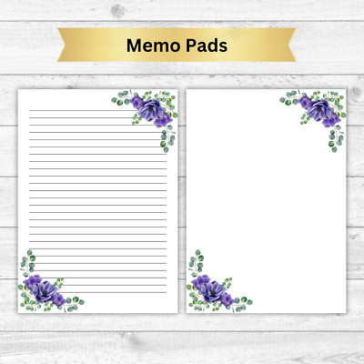 Floral Memo Pads, Writing Pad, Stationary, Office Desk Notepad 5x7 Inches