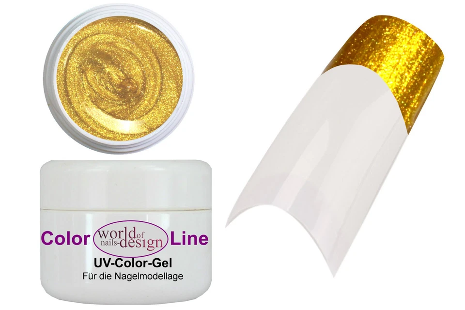 WORLD OF NAILS-DESIGN Edel: 5 ml. UV Gel Metallic Glitter Fein Gold No. B320, ein Traum von Eleganz