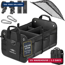 Car Trunk Organizer - Collapsible, Foldable - with Covering Net, Removable Divid
