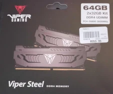 Patriot Viper Steel 64GB (2x32G) DDR4-3600 PC4-28800 C18 UDIMM XMP 2.0 PC Memory