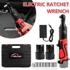 3/8'' Electric Cordless Ratchet Right Angle Wrench Impact Power Tool 2 Battery