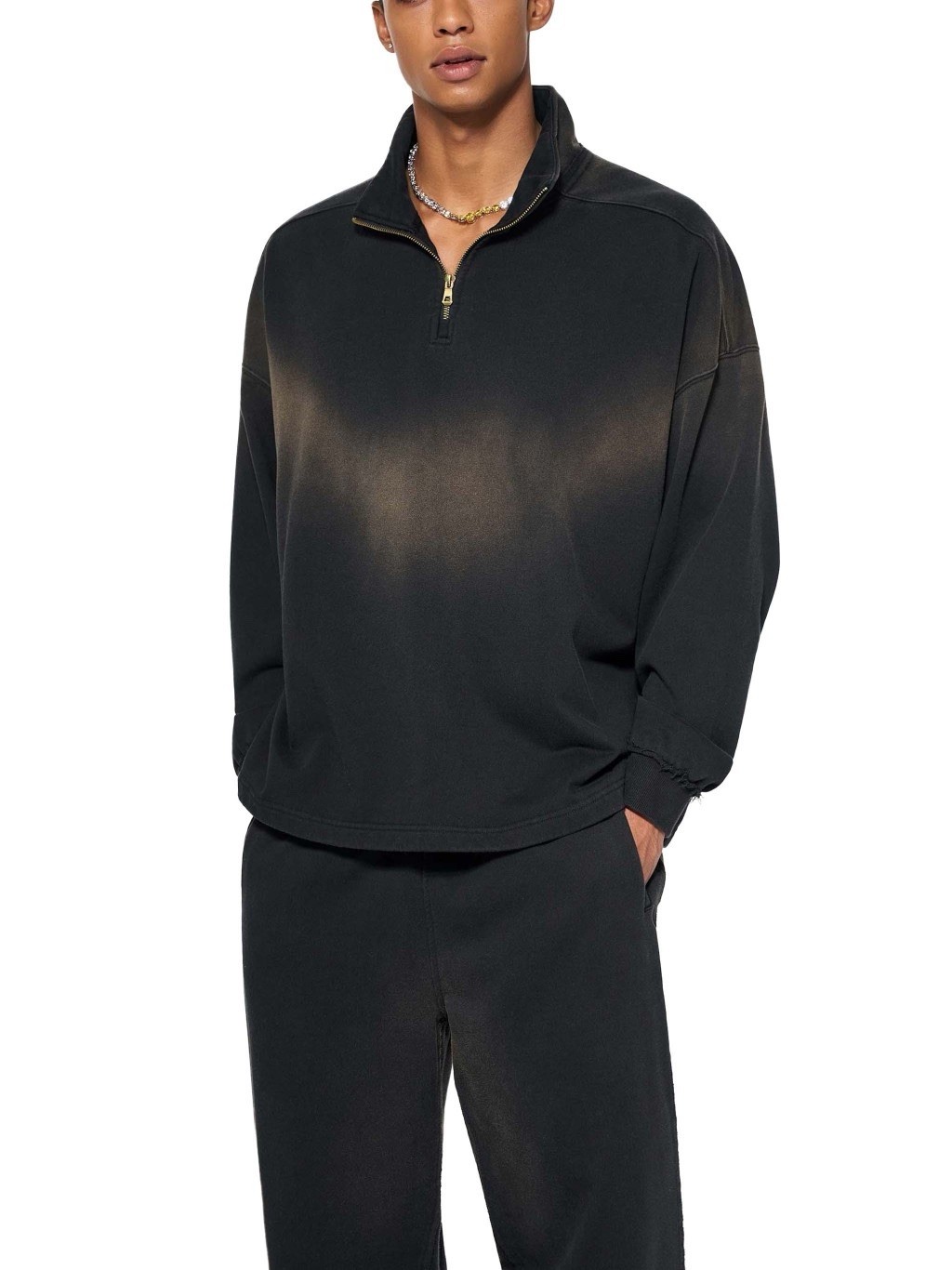 Sun Fade Raw Edge Quarter-Zip Sweatshirt image 2