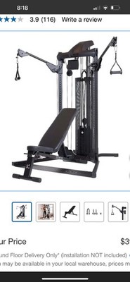 Centr Adjustable Multi-Function Cable Home Gym Machine with Bench, Black