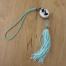 Hand Ceramic Floral Blessing Chinese Pendant Knotted Charm 11  