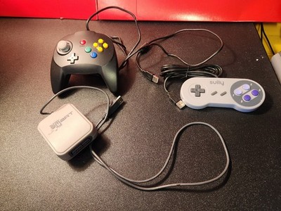 Nintendo Gaming 3pc Lot - N64 & SNES Type USB Controllers, USB to SNES Adapter