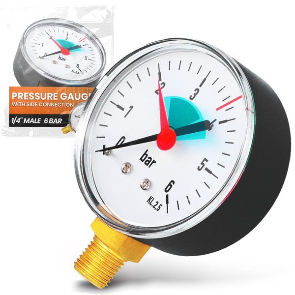 Manometer 63 Mm Druck 6 Bar 1/4 Unten Druckmanometer Armatur Wasserdruckmesser-image