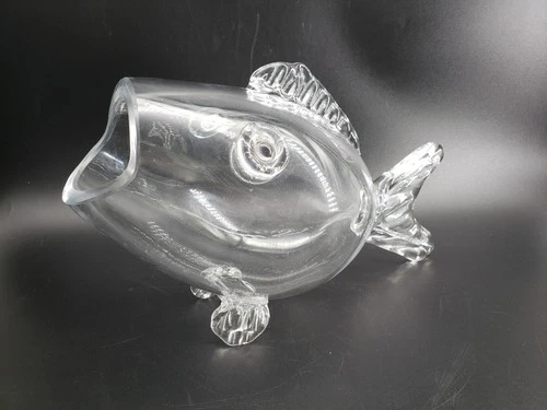 Blenko Style 11.5in Hand Blown Clear Glass Fish Vase Bowl