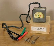 1950s Triplett 337-AVP Three Phase AC-DC Voltage Tester, VERY nice in orig. box