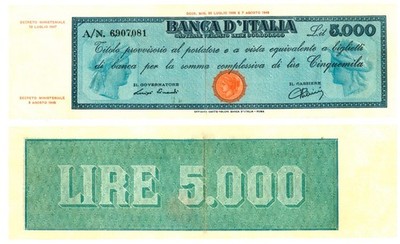 u Reproduction Note Italy 5000 Lire 1945-1947 Pick #78   3161R