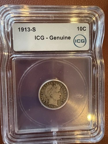 1913 S Barber Silver Dime ICG Genuine Better Date Coin