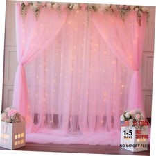 20ft x 8ft Pink Backdrop Curtain with Lights String for Parties, Sheer Tulle