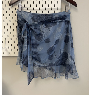 Cider Sky Blue Floral Chiffon Wrap Skirt Ruffle Tie Lightweight Size M