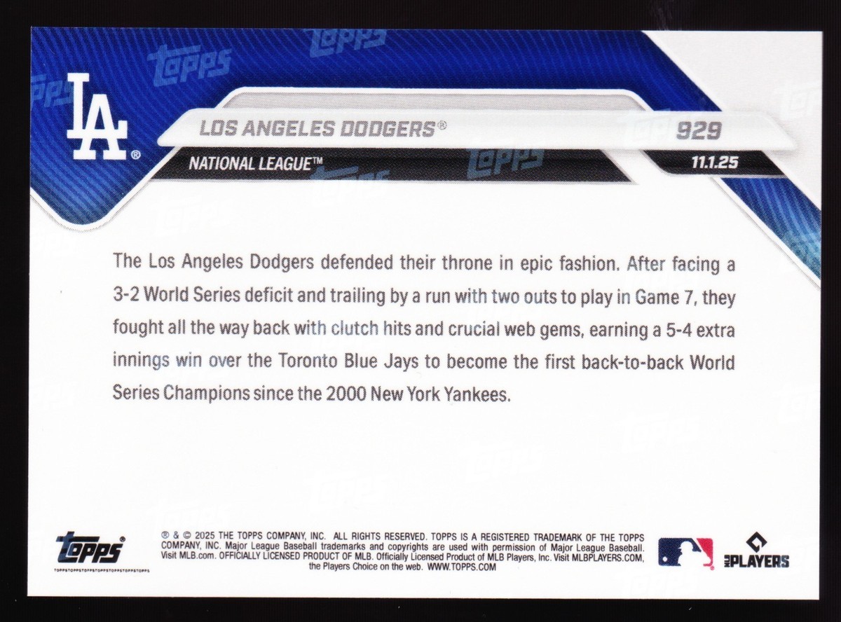 Dodgers Back to Back World Series Champions since 2000 2025 Topps 