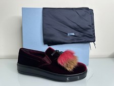 PRADA Women's Burgundy Suede Loafers Shearling Tassel 38.5 EUR NIB