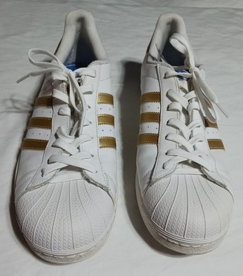 2016 Adidas Superstar Sz. 14 Sneakers White/Gold Metallic Stripes Unisex