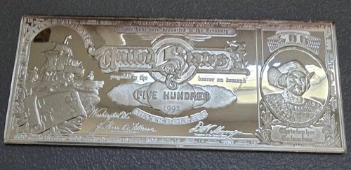 1992 Half Pound WM $500 Christopher Columbus 999 Fine Silver Bar toning  on top