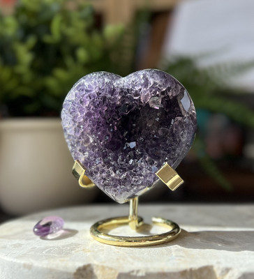 Rare Amethyst Heart Crystal   Deep Nest Design Radiant Purple, Polished Back