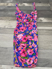 lovely ladies ASOS size 8 blue pink floral shirred corset mini short dress