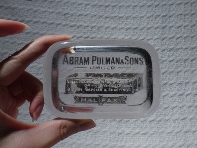Antiker Abram Pulman Stahl Halifax Glasblock Werbung Briefbeschwerer