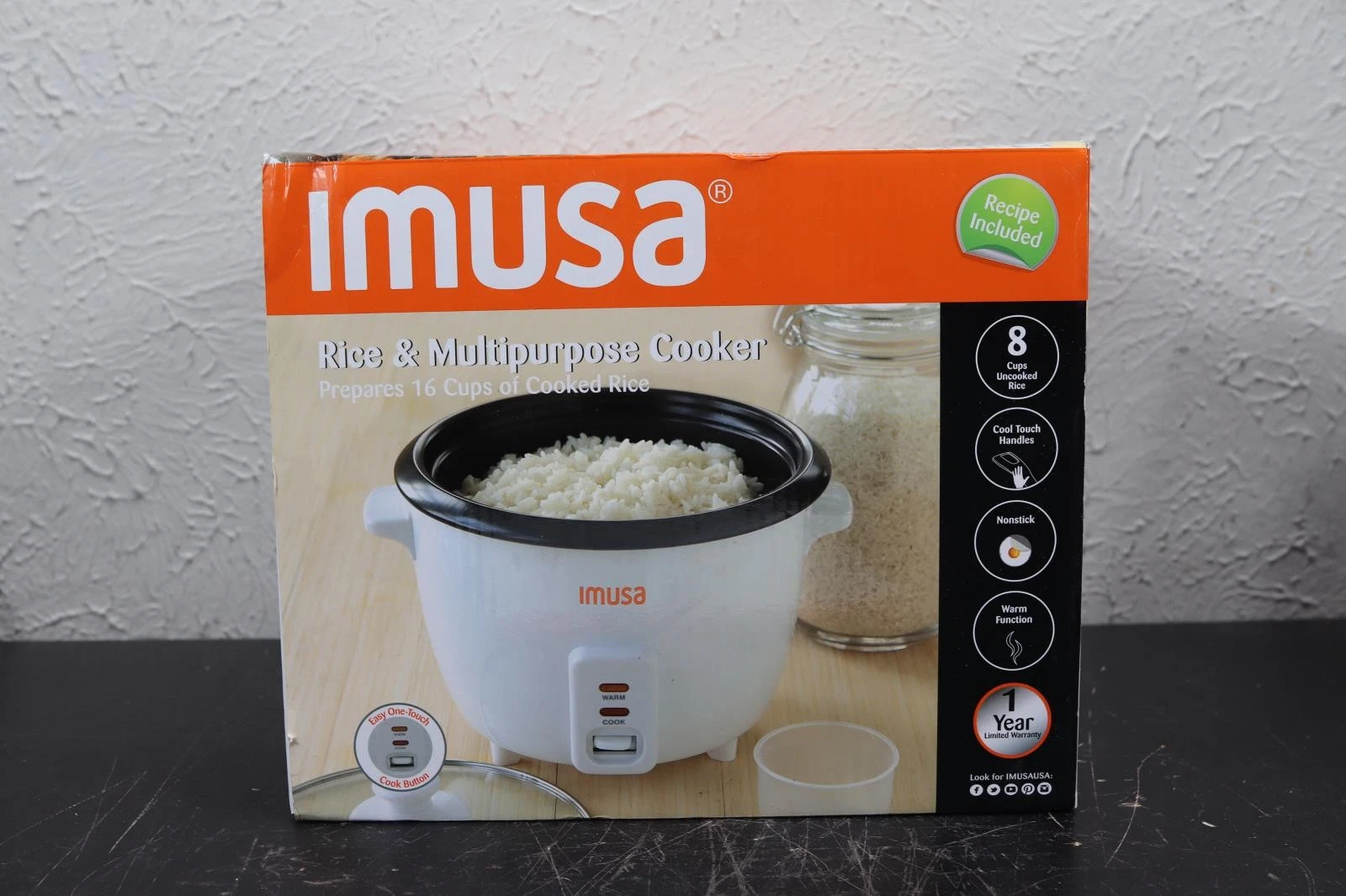 IMUSA USA GAU-00013 Nonstick Rice Cooker 8-Cup Uncooked 16-Cup Cooked, White