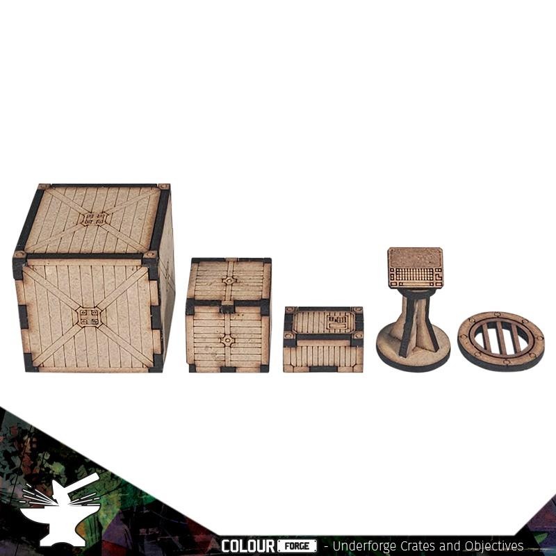 Underforge Crates & Objectives - Brand New MDF Scenery & Terrain - Colour Forge