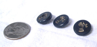 Set of 3 Antique Victorian Intaglio Glass Cameo Buttons Gloved Hand w/A Rose