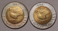 1997 & 1998 Finland 10 Markkaa Unc & AU  Coins (2) KM#77