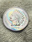 1909 Indian Head Penny Cent ~ Borderline Red & Blue Hue Lustrous AU++ Toned