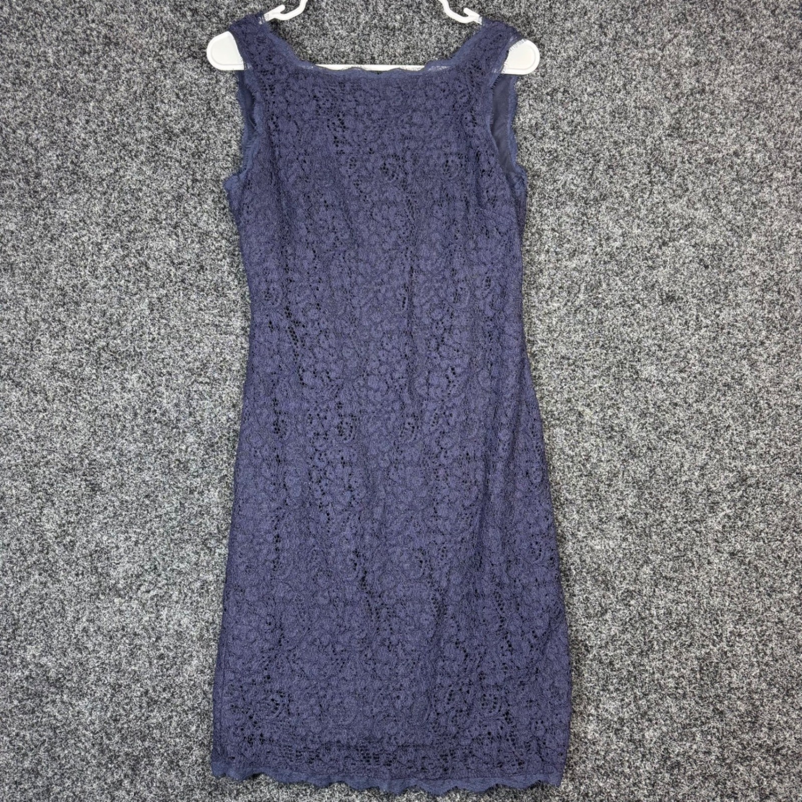 Adrianna Papell Navy Lace Sheath Dress Zipper Front Sleeveless Knee Length  12